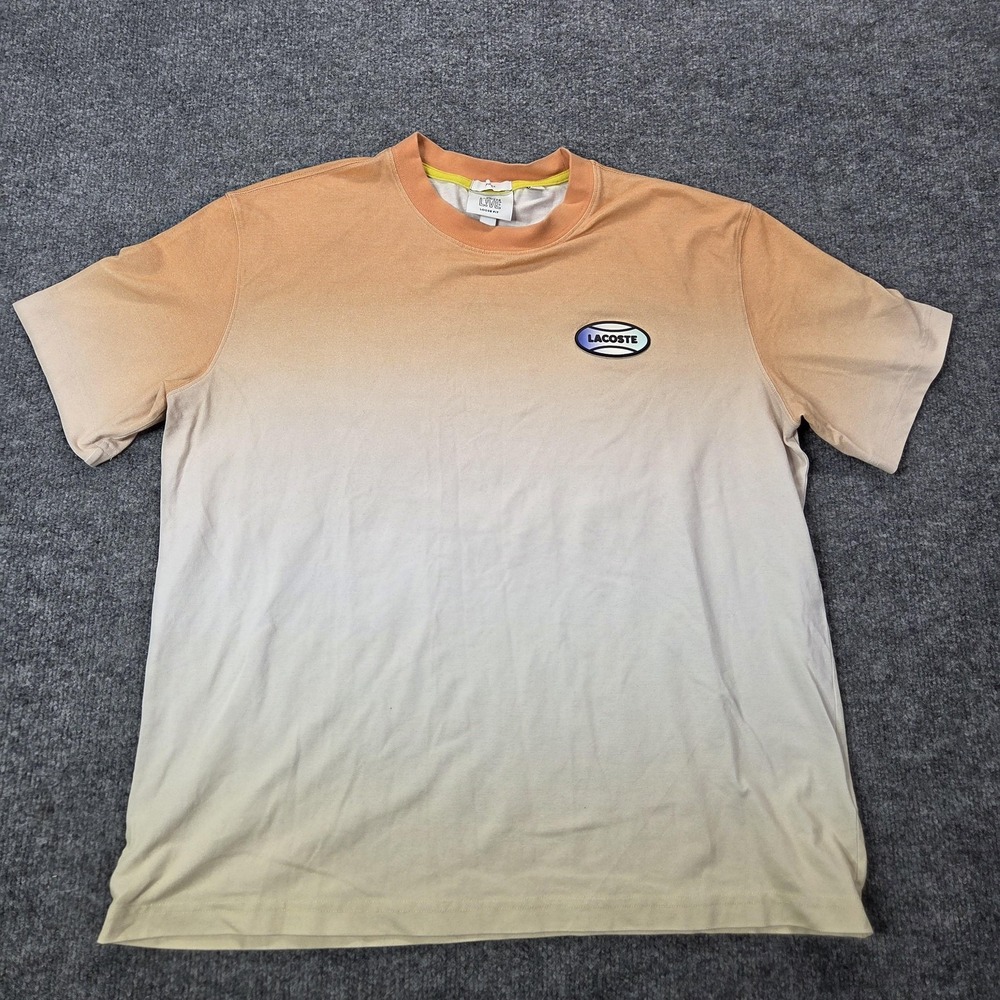 Lacoste LIVE Shirt Mens Medium Orange Ombre Crewneck Logo Tee Loose Fit TH2900